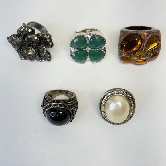 Statement Ring Lot of 5 Clover Flower Various‎ Sizes Stretch - Picture 2 of 12